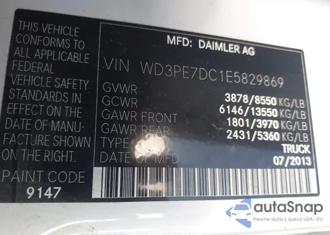 2014 Mercedes-Benz Sprinter 2500 from USA, damaged, VIN WD3PE7DC1E5829869